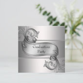 Silver Diploma Black Graduation Party Einladung (Stehend Vorderseite)