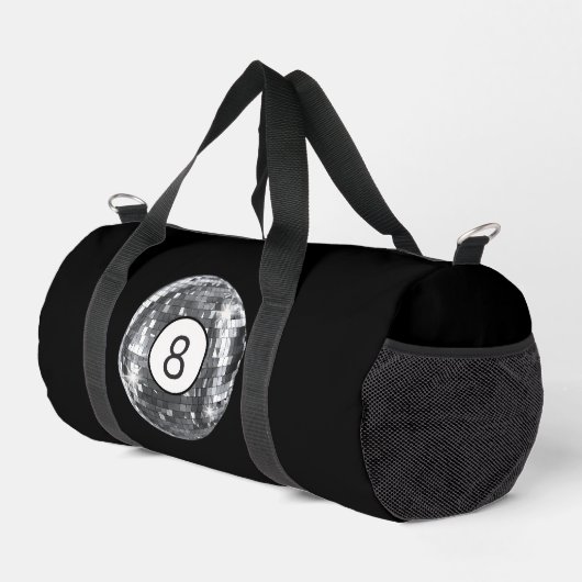 Silver Disco 8 Ball, trendiger Retro 70er Style Duffle Bag (Rechte Ecke)