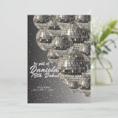 Silver Disco Ball 18. Geburtstag Debut Einladung (Stehend Vorderseite)