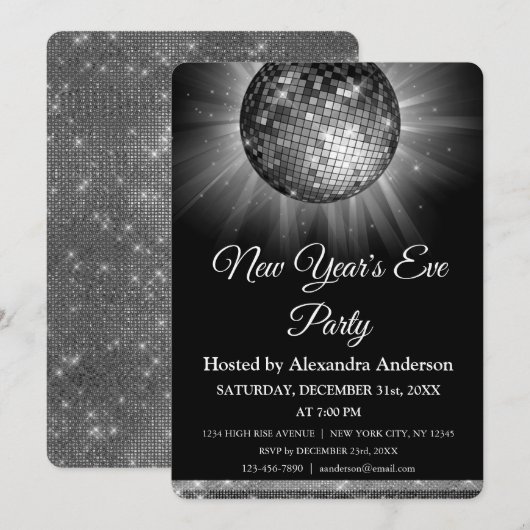 Silver Disco Ball 2022 Silver Disco Party Einladung (Vorne/Hinten)