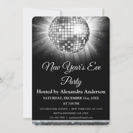 Silver Disco Ball 2024 Silver Disco Party Einladung (Vorderseite)