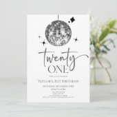 Silver Disco Ball 21. Geburtstag Party Einladung (Stehend Vorderseite)
