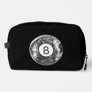 Silver Disco Ball, 8 Ball Motif, Retro 1970er Waschbeutel