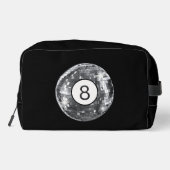 Silver Disco Ball, 8 Ball Motif, Retro 1970er Waschbeutel (Rückseite)