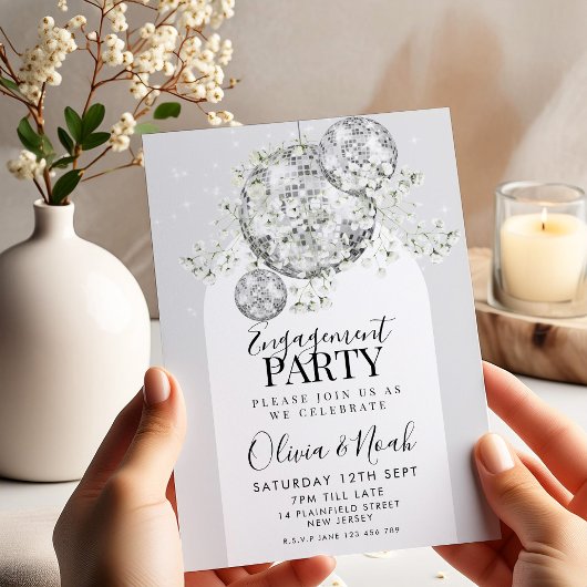 Silver Disco Ball Baby's Atem-Engagement Party Einladung