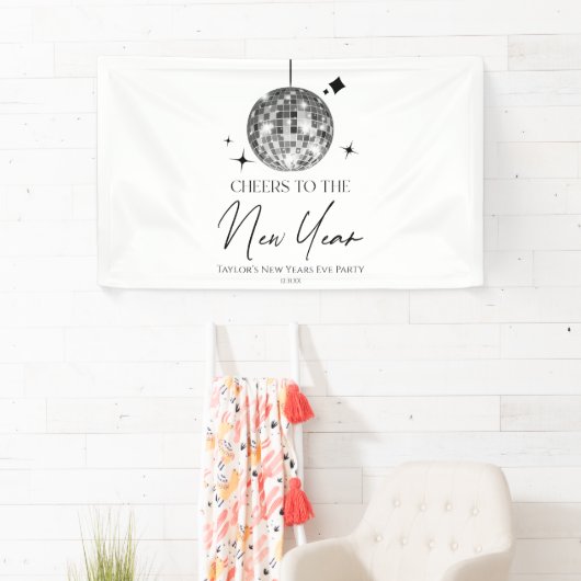 Silver Disco Ball Cheers Silvester Party Banner (Insitu)