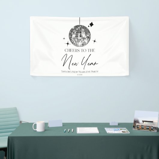 Silver Disco Ball Cheers Silvester Party Banner (Messeveranstaltung)