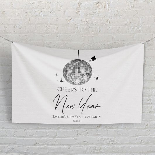 Silver Disco Ball Cheers Silvester Party Banner