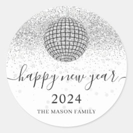 Silver Disco Ball Cheers Silvester Party Runder Aufkleber
