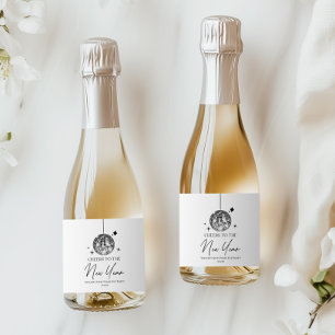 Silver Disco Ball Cheers Silvester Party Schaumweinetikett