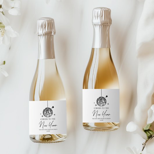 Silver Disco Ball Cheers Silvester Party Schaumweinetikett