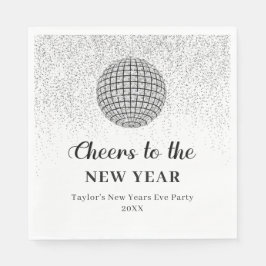 Silver Disco Ball Cheers Silvester Party Serviette