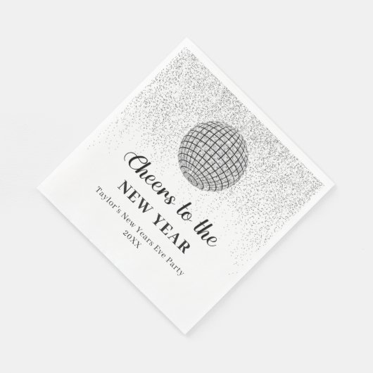 Silver Disco Ball Cheers Silvester Party Serviette (Ecke)