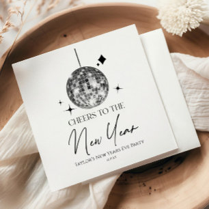 Silver Disco Ball Cheers Silvester Party Serviette