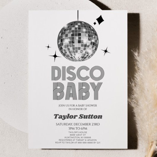 Silver Disco Ball "Disco Baby" Babydusche Einladung