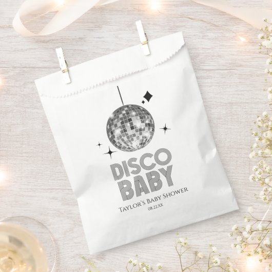 Silver Disco Ball "Disco Baby" Babydusche Geschenktütchen (Ausgeschnitten)