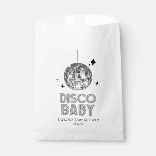 Silver Disco Ball "Disco Baby" Babydusche Geschenktütchen (Vorderseite)