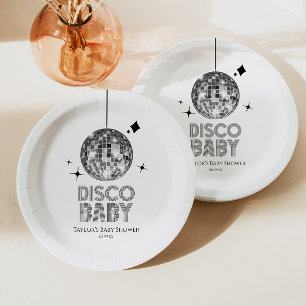 Silver Disco Ball "Disco Baby" Babydusche Pappteller