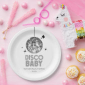 Silver Disco Ball "Disco Baby" Babydusche Pappteller (Party)