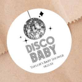 Silver Disco Ball "Disco Baby" Babydusche Runder Aufkleber
