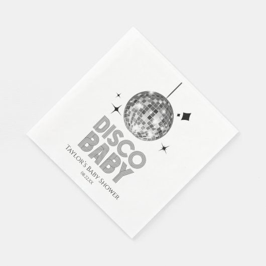 Silver Disco Ball "Disco Baby" Babydusche Serviette (Ecke)