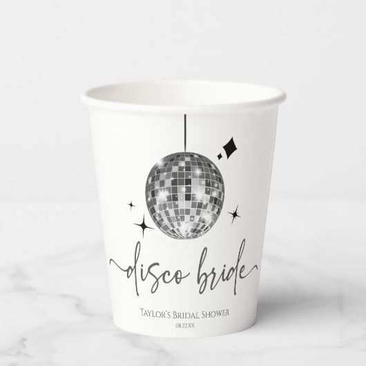 Silver Disco Ball Disco Bridge Brautparty Pappbecher (Rückseite)