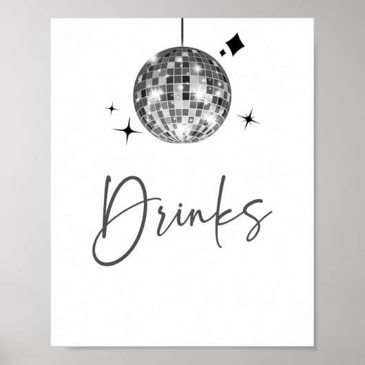 Silver Disco Ball Drinks Tafelschild Poster (Vorne)