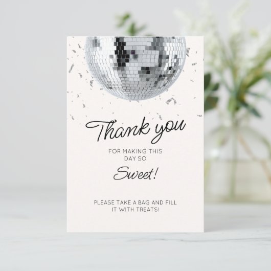 Silver Disco Ball Geburtstag Dankeskarte (Stehend Vorderseite)