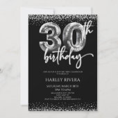 Silver Disco Ball Glitzer 30. Geburtstag Party Einladung (Vorderseite)