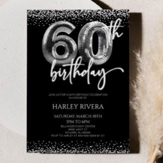 Silver Disco Ball Glitzer 60. Geburtstagsparty Einladung
