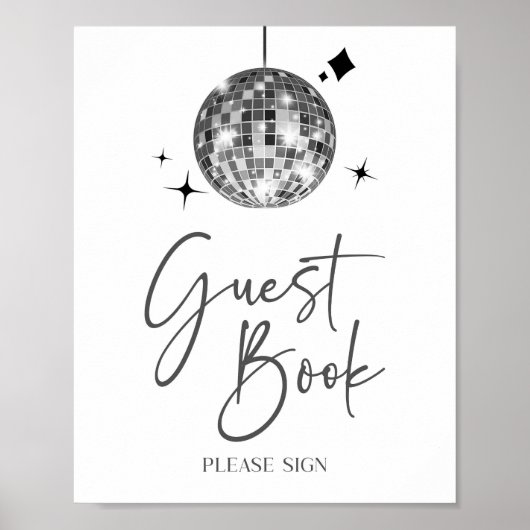Silver Disco Ball Guest Book Party Signage Poster (Vorne)
