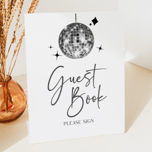Silver Disco Ball Guest Book Party Signage Sockelschild