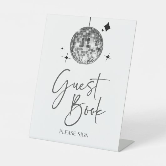 Silver Disco Ball Guest Book Party Signage Sockelschild (Vorderseite)