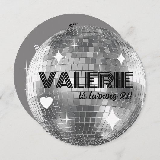 Silver Disco Ball Happy Geburtstag Einladung (Vorne/Hinten)