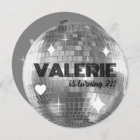 Silver Disco Ball Happy Geburtstag Einladung