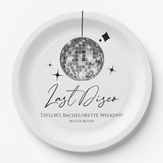 Silver Disco Ball Last Disco Junggeselinnen-Abschi Pappteller (Vorderseite)