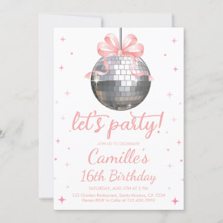 Silver Disco Ball | Rosa Bogen Geburtstag Einladung