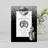 Silver Disco Ball Silvester Masquerade Party Folieneinladung (Stehend vorne)