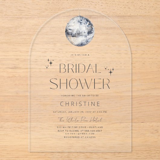 Silver Disco Ball Sparkone Brautparty Acryleinladungen (Vorderseite)