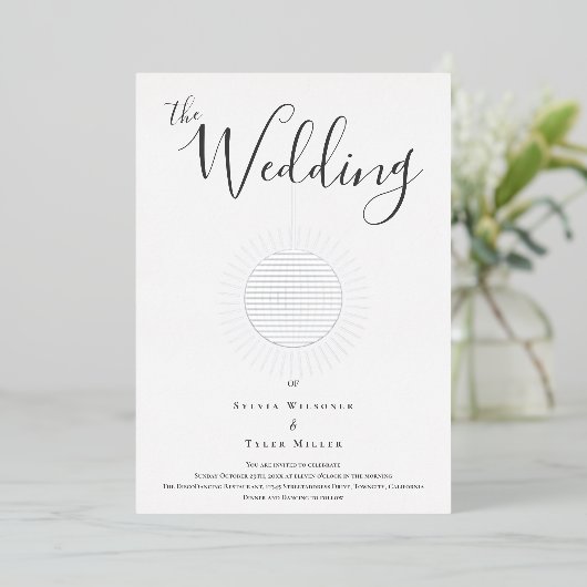 Silver Disco Ball Wedding Foil Einladung (Stehend vorne)