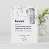 Silver Disco Ballon 1. Geburtstag Party Einladung (Stehend Vorderseite)