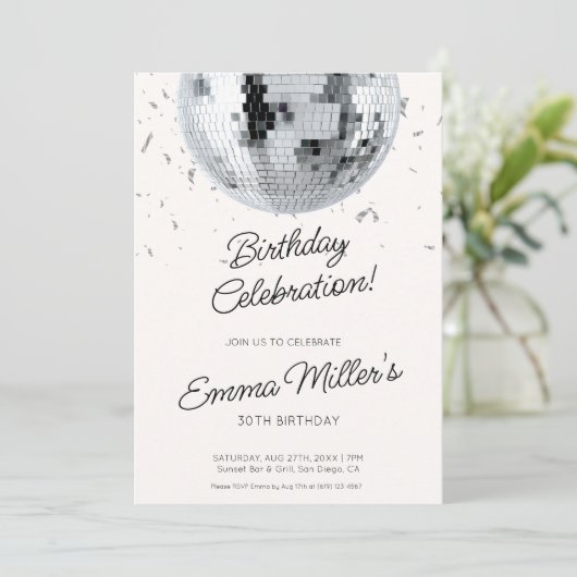 Silver Disco Geburtstagsfeier Einladung (Stehend Vorderseite)