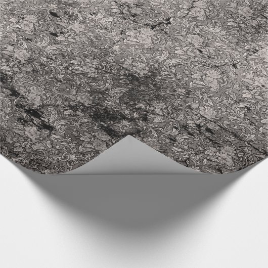 Silver Distressed Goth Damask Wrapping Paper Geschenkpapier (Ecke)