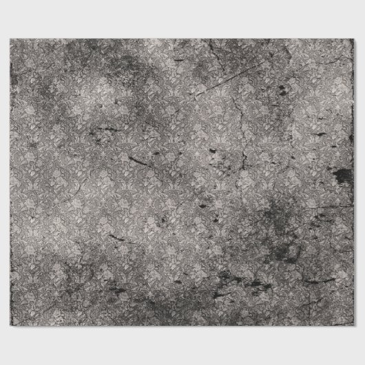 Silver Distressed Goth Damask Wrapping Paper Geschenkpapier (Flach)