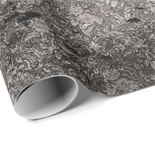 Silver Distressed Goth Damask Wrapping Paper Geschenkpapier (Rolleneckpunkt)