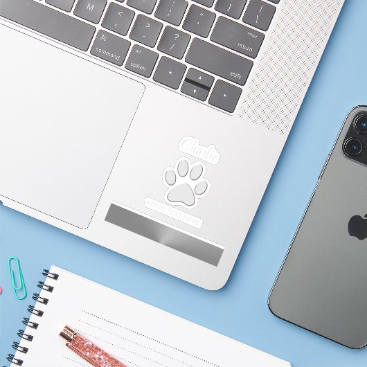 Silver Dog Paw auf schwarzem Hintergrund Aufkleber (Laptop mit iPhone)