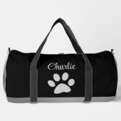 Silver Dog Paw auf schwarzem Hintergrund Duffle Bag (Vorderseite)
