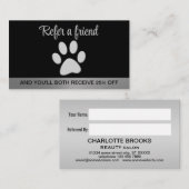 Silver Dog Paw auf schwarzem Hintergrund Empfehlungskarte (Vorne/Hinten)