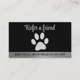 Silver Dog Paw auf schwarzem Hintergrund Empfehlungskarte