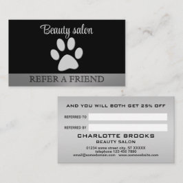 Silver Dog Paw auf schwarzem Hintergrund Empfehlungskarte